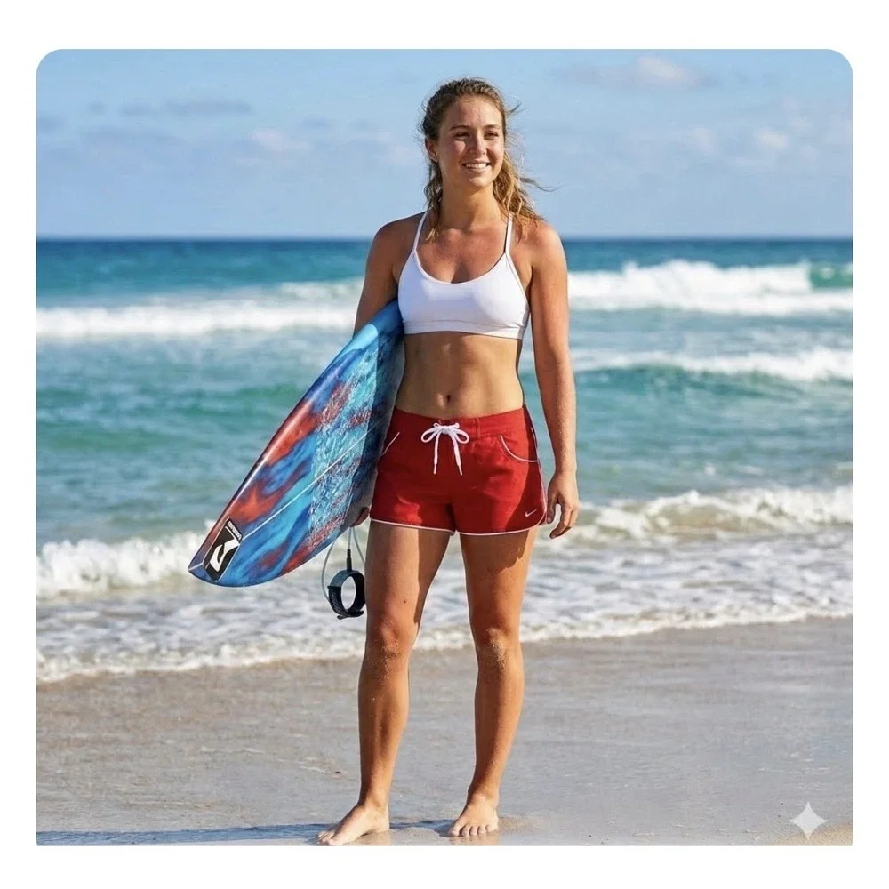 Nike Swim Women's Guard Shorts Small Red Lifeguard Retro Drawstring Summer
